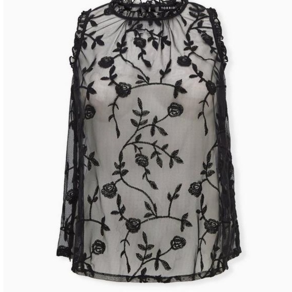Torrid Black Embroidered Mesh Mock Neck Top - Picture 10 of 10